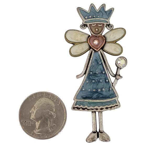 Silver Tone Blue Pearl Enamel Queen Princess Fairy Pin Brooch, K500 - Picture 4 of 7